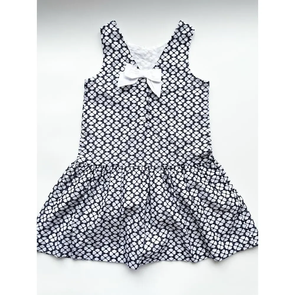 Girl's Janie and Jack Preppy Navy and White Floral Eyelet Dress with Bow Size 8